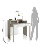 Console/bureau extensible blanc/gris - 88x99x36/66 cm
