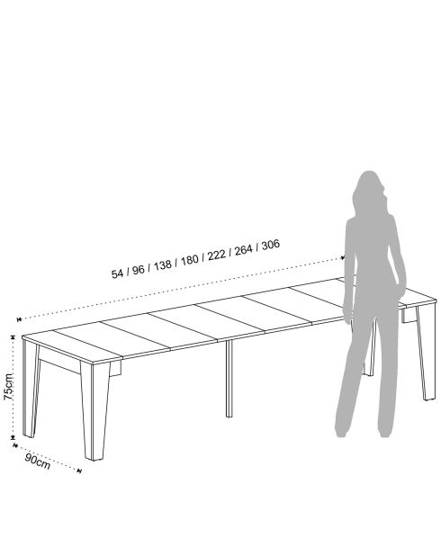 Table/console charlie blanche - 75x90x54-306 cm