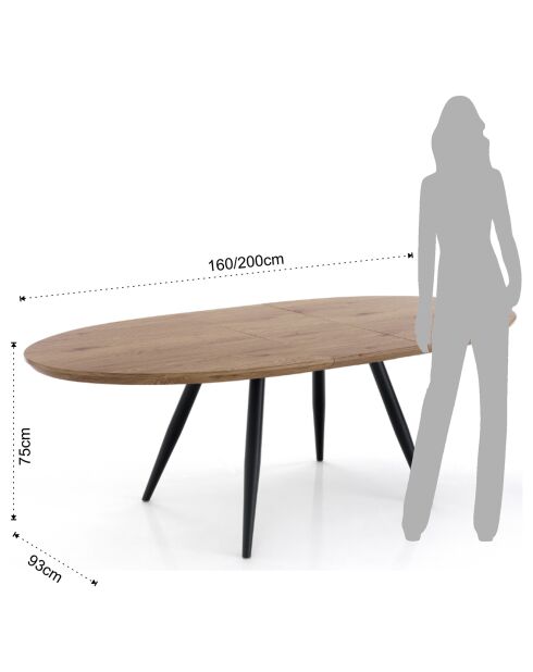 Table à rallonge oval noire - 75x93x160/200 cm