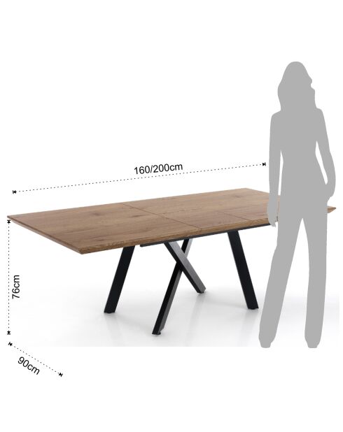 Table à rallonge emme noire - 76x90x160/200 cm