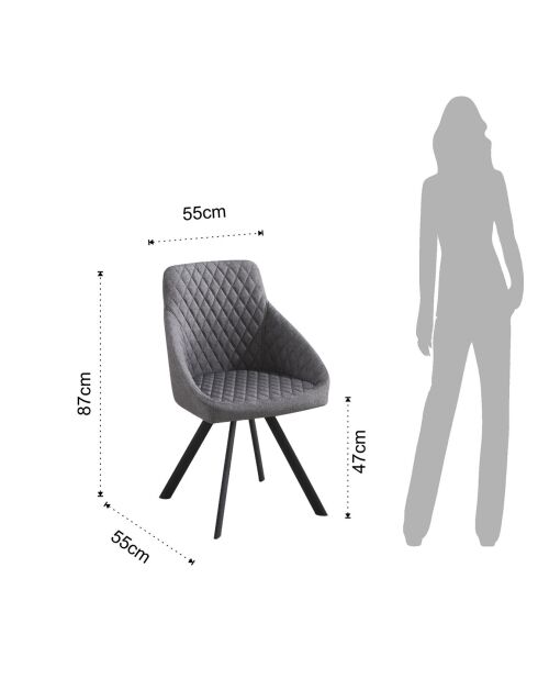 4 Chaises tapissée tips gris/noir - 55x55x87 cm