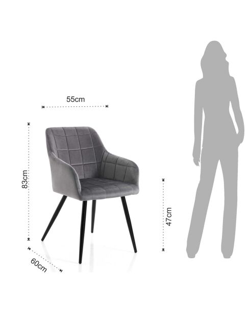 2 Chaises denver grises - 83x55x60 cm