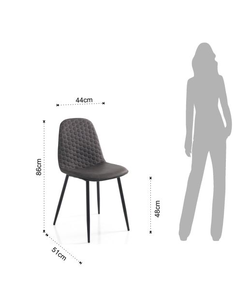 4 Chaises gale gris/noir - 86x44x51 cm