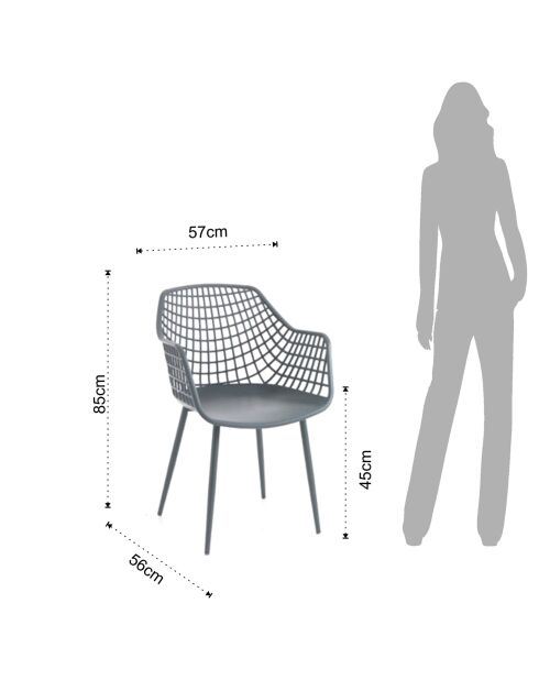 4 Chaises d'intérieur/extérieur nairobi grises - 85x57x56 cm