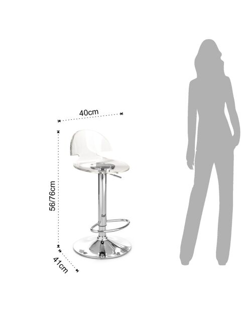 2 Tabourets de bar susy chrome/transparent - 56/78x40x41 cm