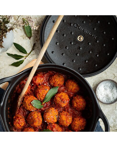 Ronde geëmailleerde gietijzeren braadpan met zwart Volcan deksel - 12,5x24,5x20,5 cm