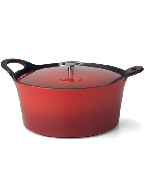Cocotte ronde fonte de fer émaillée avec couvercle Volcan rouge - 12.5x24.5x20.5 cm