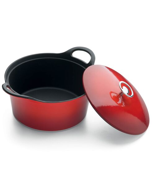 Cocotte ronde fonte de fer émaillée avec couvercle Volcan rouge - 12.5x24.5x20.5 cm