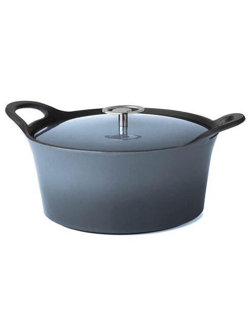 Cocotte ronde fonte de fer émaillée avec couvercle Volcan bleu denim - 12.5x24.5x20.5 cm