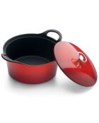 Cocotte ronde fonte de fer émaillée avec couvercle Volcan rouge - 16.5x28.5x26 cm