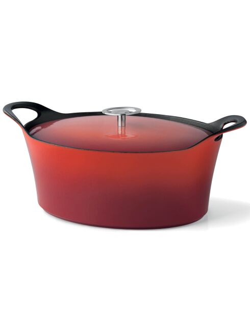 Cocotte ovale fonte de fer émaillée avec couvercle Volcan rouge - 16.5x32.5x28 cm