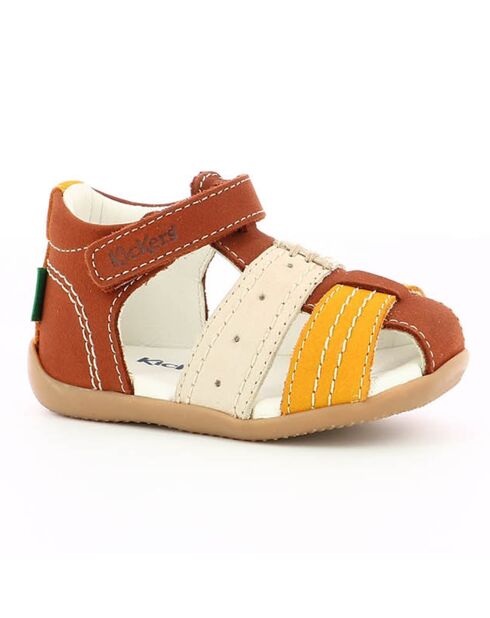 Bigbazar-2 camel/geel/witte leren sandalen