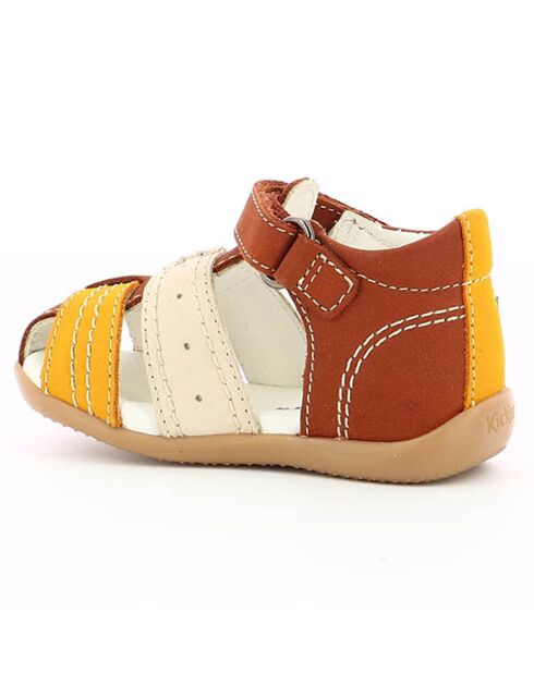 Bigbazar-2 camel/geel/witte leren sandalen