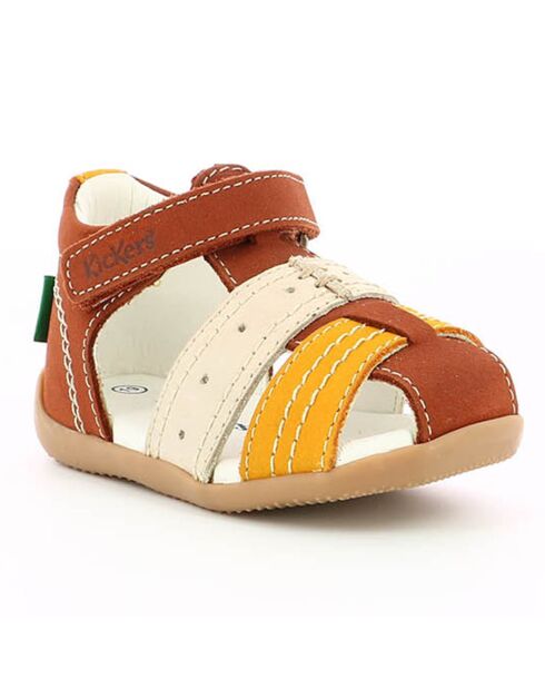 Bigbazar-2 camel/geel/witte leren sandalen