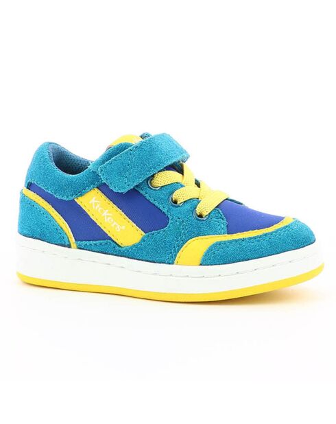 Blauw/gele leren sneakers met koekjes