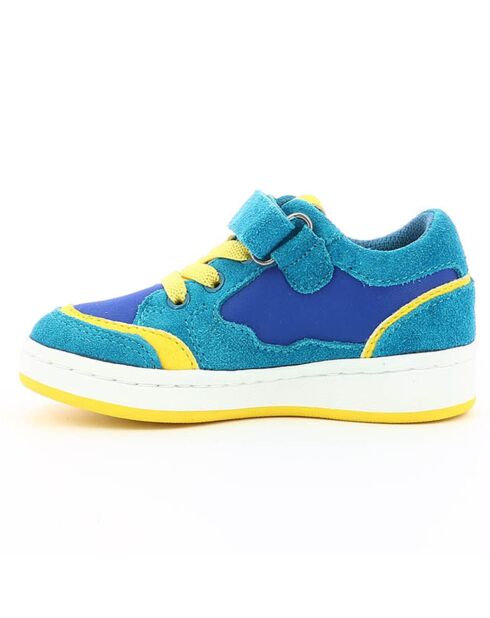 Blauw/gele leren sneakers met koekjes