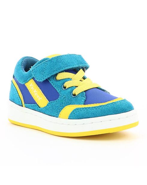 Blauw/gele leren sneakers met koekjes