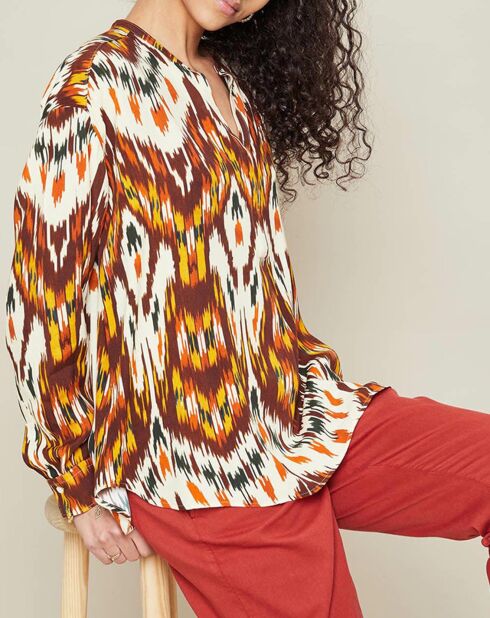 Blouse Cabane imprimée rouge/jaune/écru