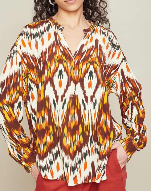 Blouse Cabane imprimée rouge/jaune/écru