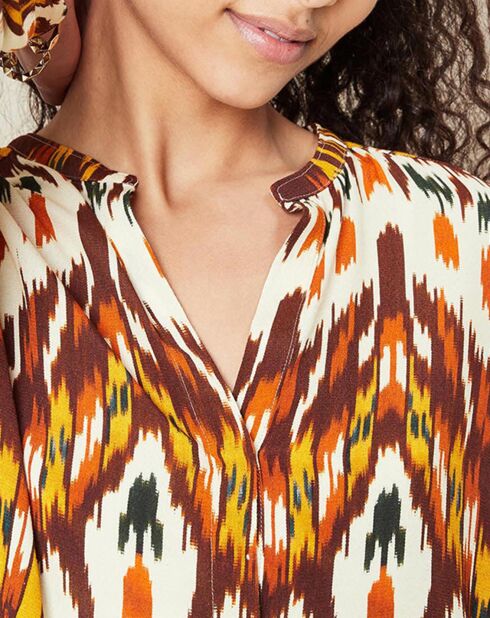 Blouse Cabane imprimée rouge/jaune/écru