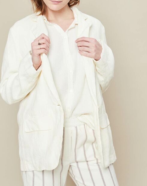 Zeer lichtgele jas van 100% linnen van Vaison