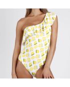 Maillot de bain 1 Pièce asymétrique Lemons blanc/jaune