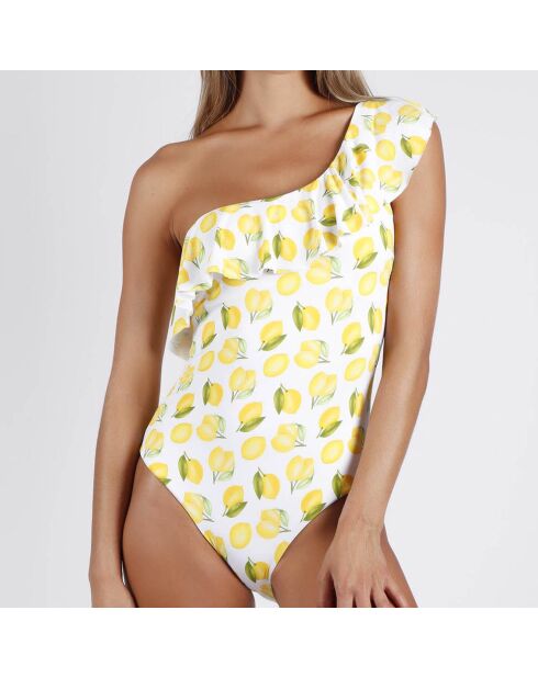 Maillot de bain 1 Pièce asymétrique Lemons blanc/jaune
