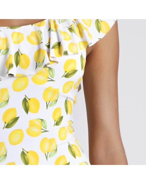 Maillot de bain 1 Pièce asymétrique Lemons blanc/jaune
