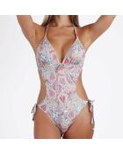 Maillot de bain 1 Pièce trikini Cachemire bleu/rose