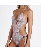 Maillot de bain 1 Pièce trikini Cachemire bleu/rose