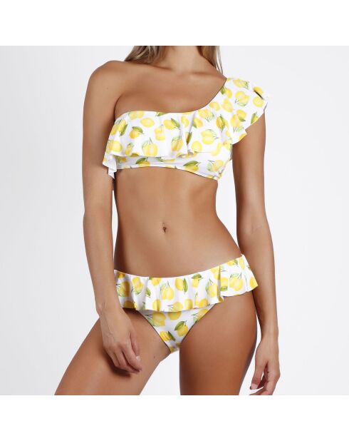 Maillot de bain 2 Pièces asymétrique Lemons blanc/jaune