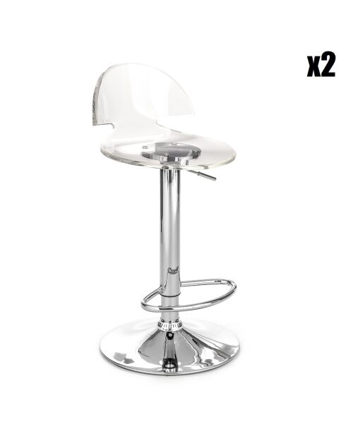 2 Tabourets de bar susy chrome/transparent - 56/78x40x41 cm