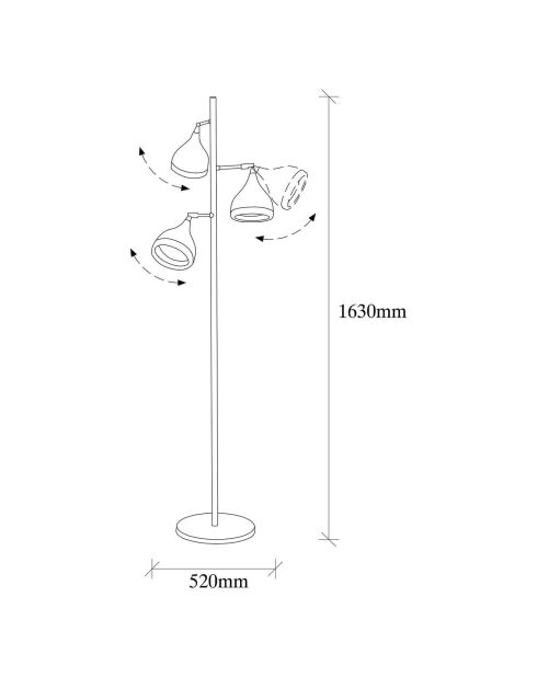 Lampadaire Yildo noir/doré - D.52x163 cm