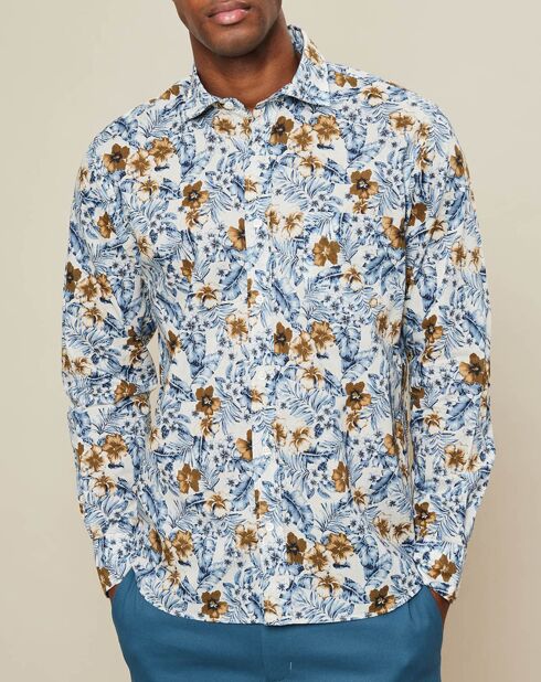 Chemise regular Paul tropical flowers bleu/beige