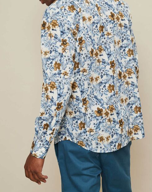 Chemise regular Paul tropical flowers bleu/beige