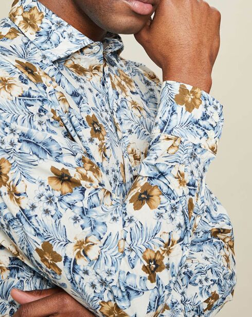 Chemise regular Paul tropical flowers bleu/beige