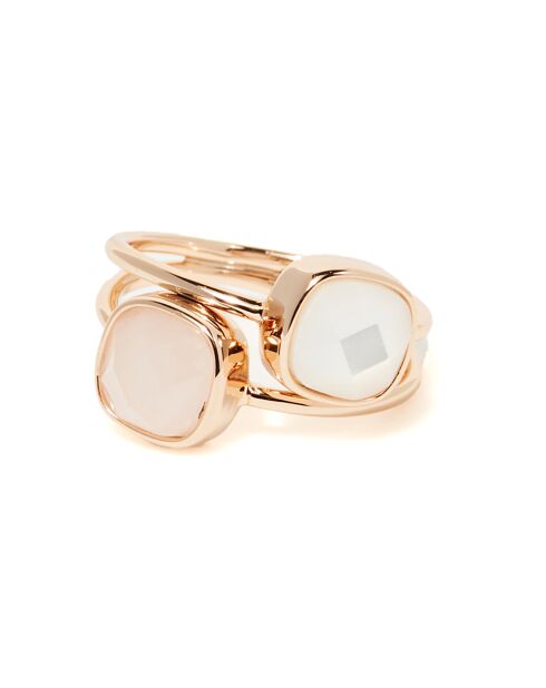 Bague Naelia Quartz rose & Nacre blanche en laiton doré