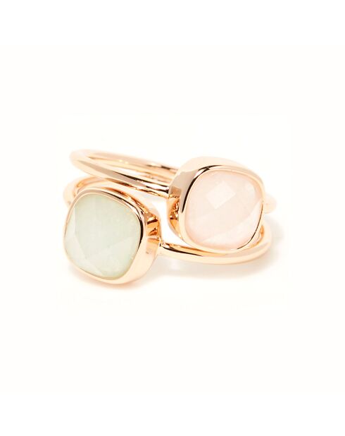 Bague Naelia Quartz rose & Amazonite en laiton doré