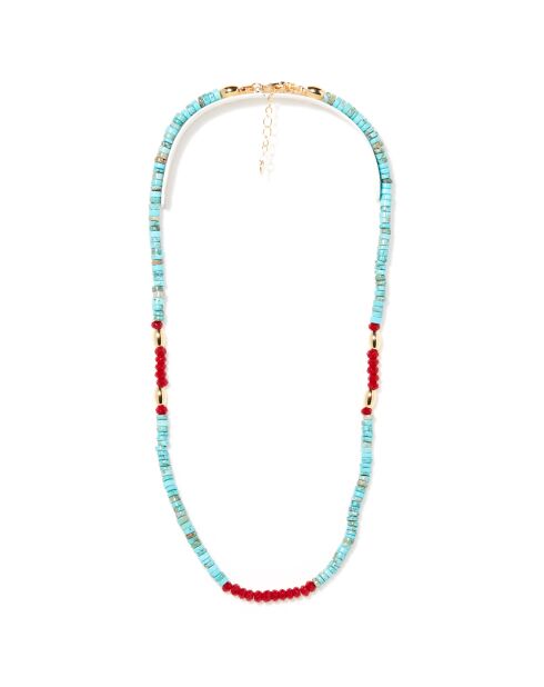 Collier Laelia Turquoise & Jade rouge en laiton doré