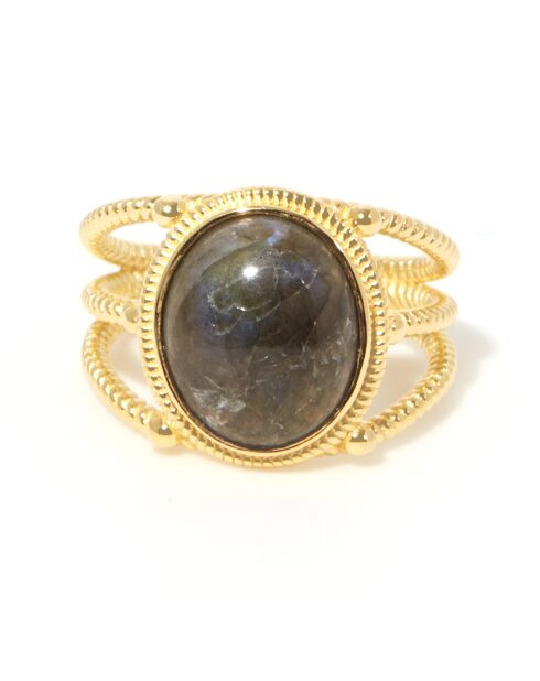 Bague ajustable Soledad Labradorite en laiton doré