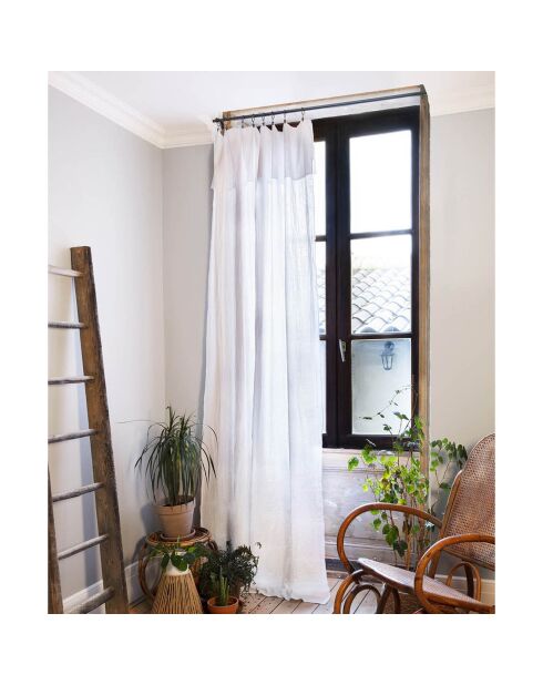 Rideau ajustable 100% Gaze de coton avec 8 anneaux pince blanc - 140x300 cm