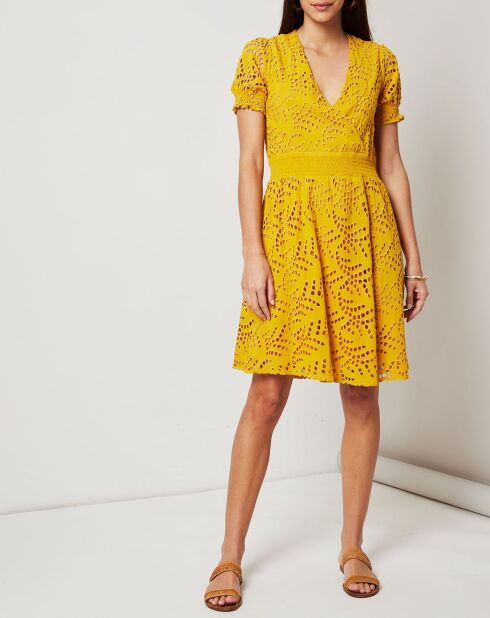 Chanah ockerfarbenes durchbrochenes Kleid