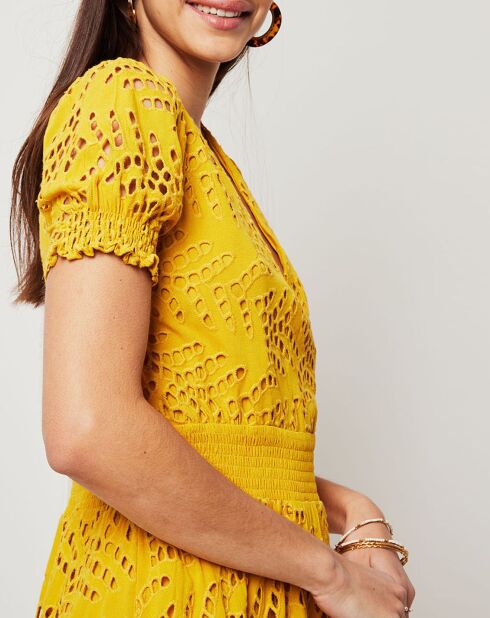 Chanah ockerfarbenes durchbrochenes Kleid