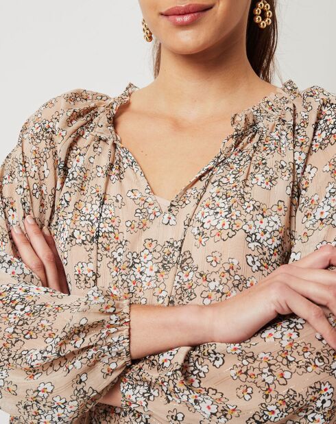 Blouse Logan lurex imprimée beige