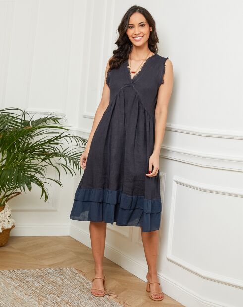 Robe 100% Lin Aily bleu marine