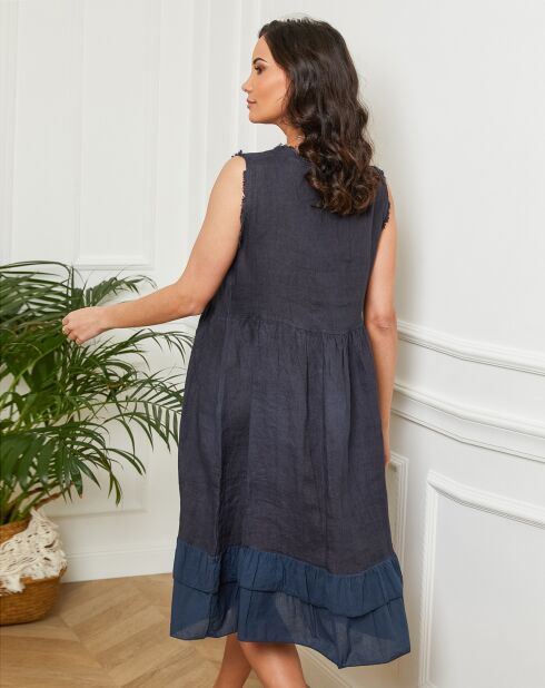Robe 100% Lin Aily bleu marine