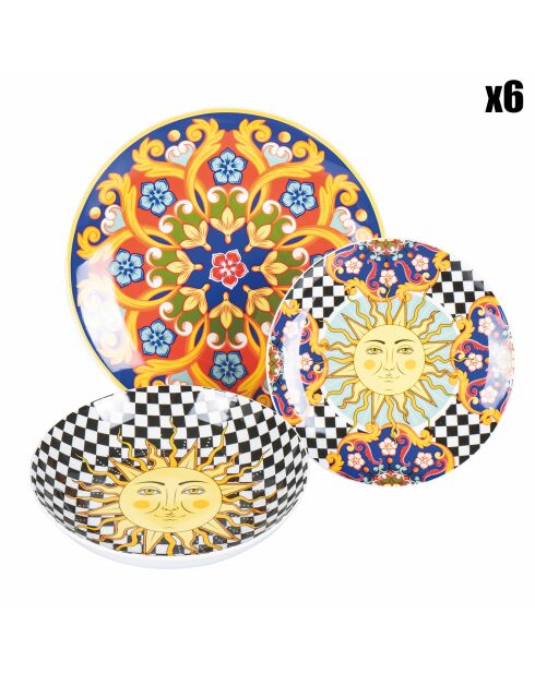 Service de table en Porcelaine Solé mio multicolore - 18 pièces