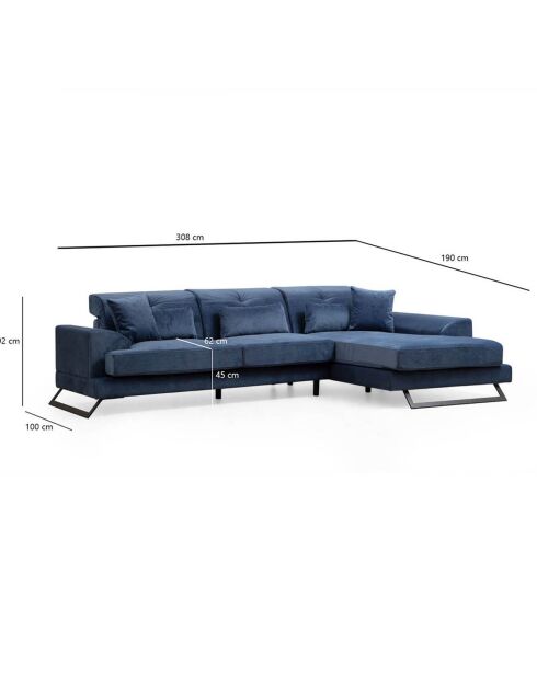 Canapé d'angle droit Frido bleu marine - 308x190x100x92 cm