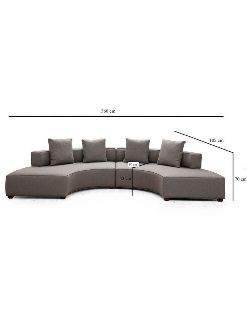 Coin demi-lune 2 modules Gondol-2 gris - 360x105x105x70 cm