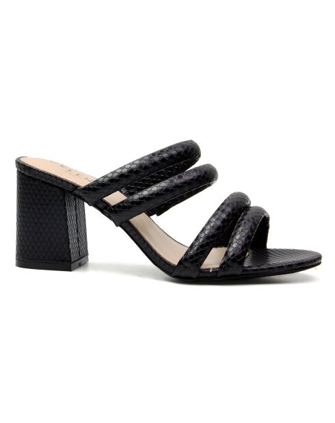 Mules Cristina python noires - Talon 7.5 cm